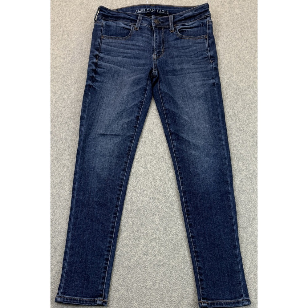 American Eagle Outfitters Womens Skinny Jeans Blue Denim Whisker Super Stretch 6